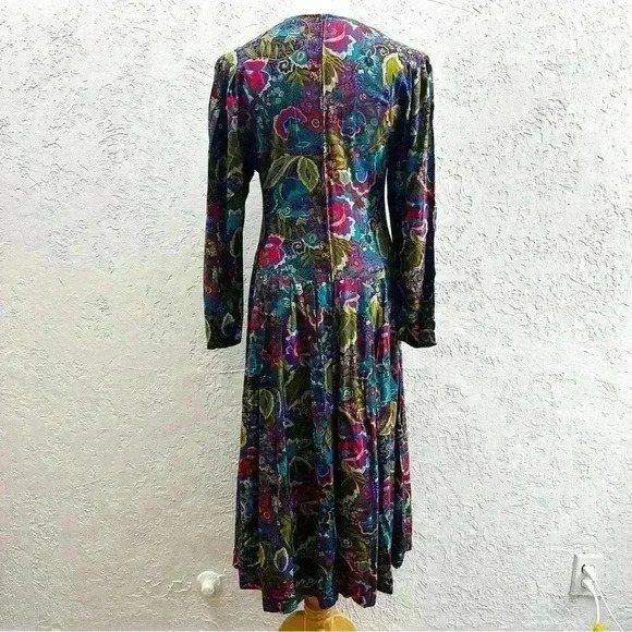 Vintage floral/paisley printed midi dress with long sleeves size 6 - Picture 5 of 9